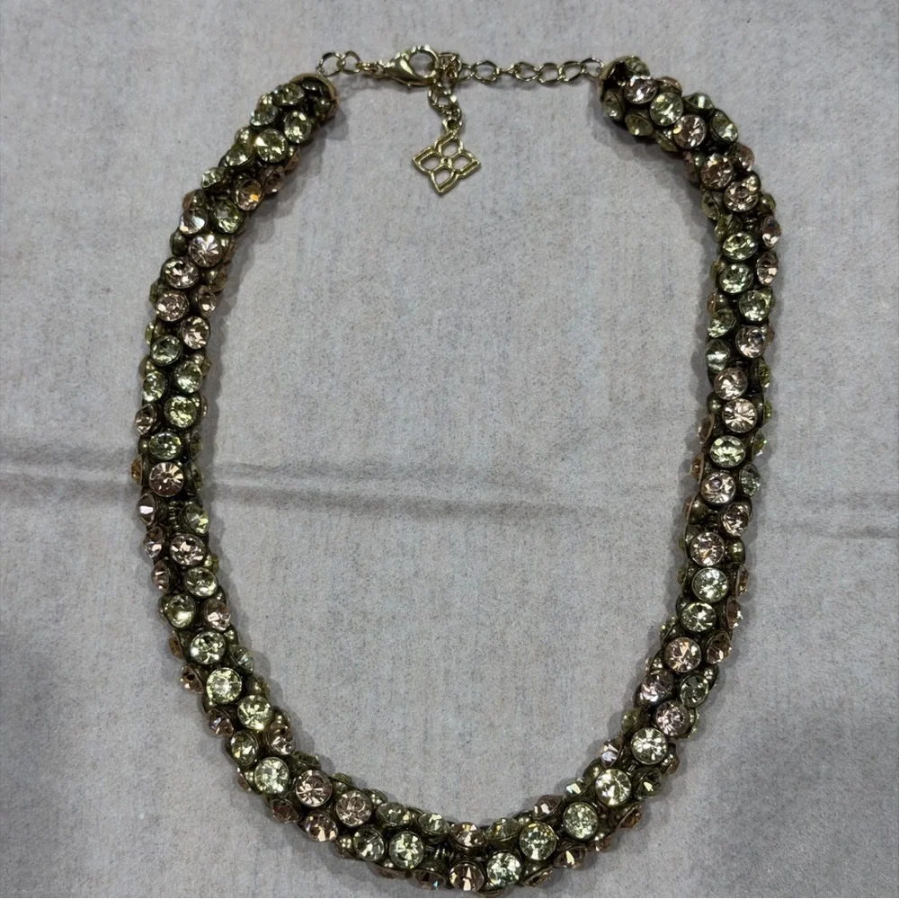 Statement Crystal Collar Necklace Olive & Champagne Tones Adjustable Luxury Look